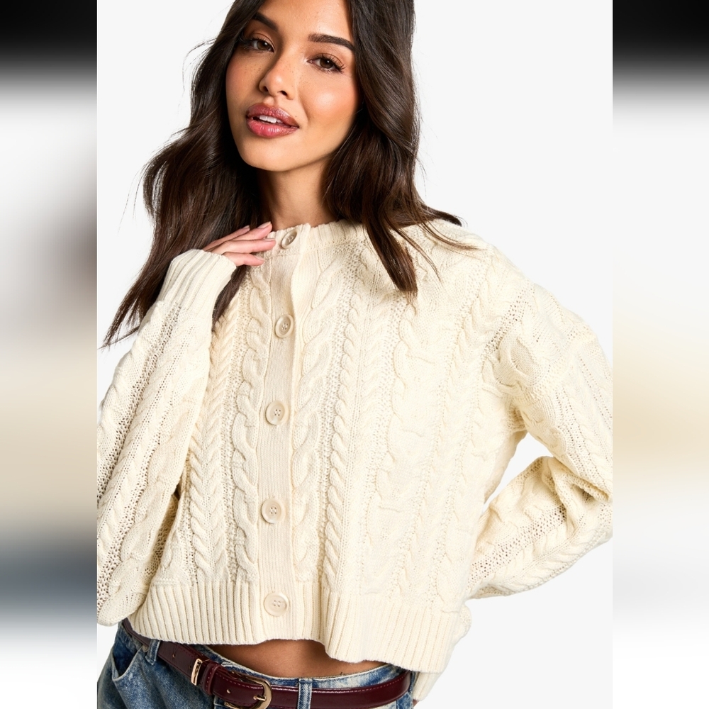 Willow And Wind Cropped Cable Knit Cardigan Cream Size Large - Picture 4 of 12